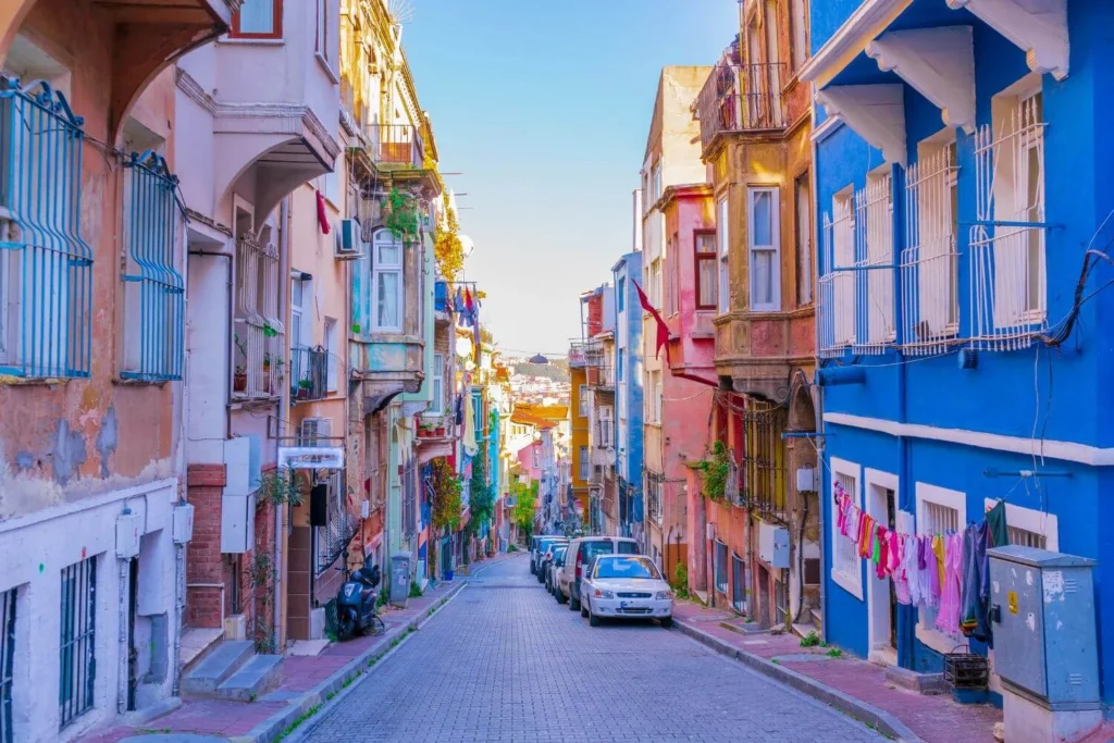 Colorful residential street in Istanbul, Turkey, symbolizing the cultural beauty of destinations impacted by political tourism shifts and travel boycotts.