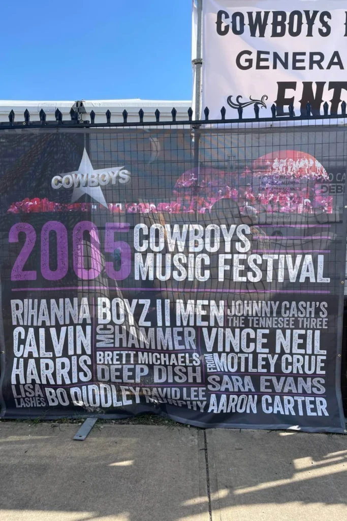 Poster showing 2005 Cowboys Music Festival lineup featuring Rihanna, Calvin Harris, Boyz II Men, and Vince Neil.