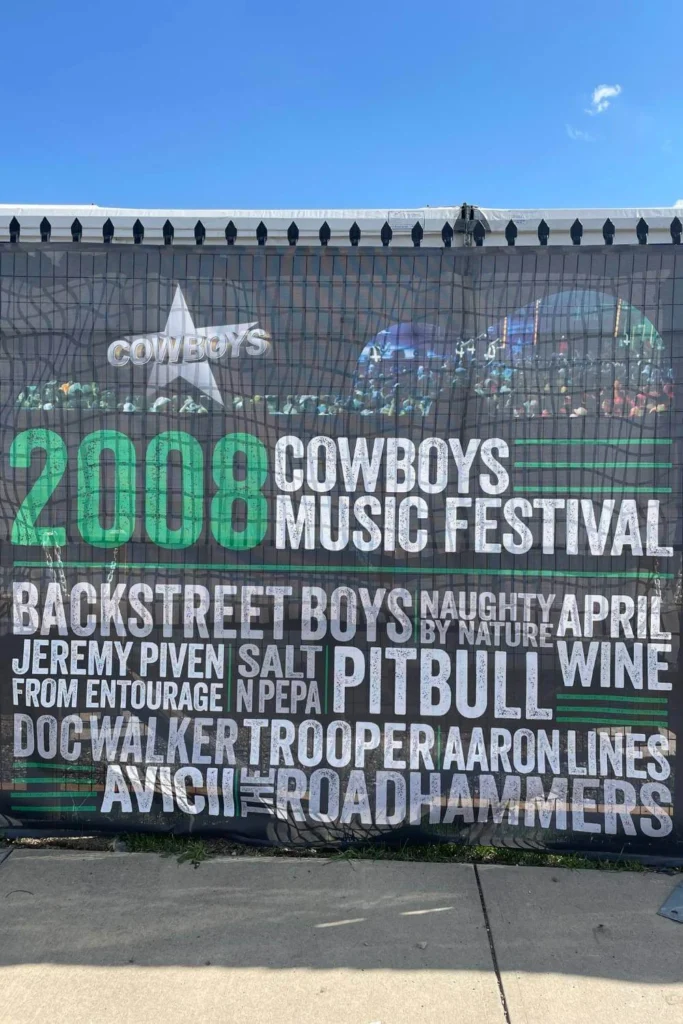 Poster displaying 2008 Cowboys Music Festival lineup including Backstreet Boys, Pitbull, and Salt-N-Pepa.