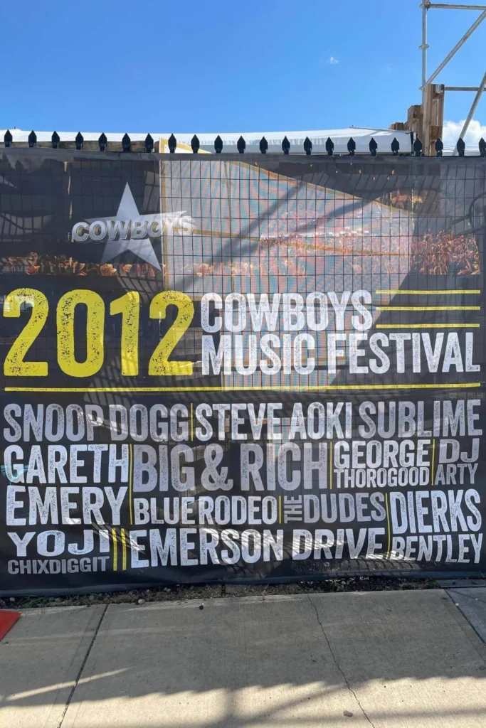 Poster showing 2012 Cowboys Music Festival lineup with Snoop Dogg, Dierks Bentley, Steve Aoki, and Blue Rodeo.