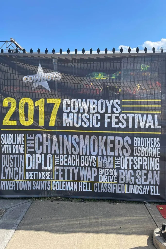 Poster listing 2017 Cowboys Music Festival performers including The Chainsmokers, Dustin Lynch, Diplo, and The Offspring.