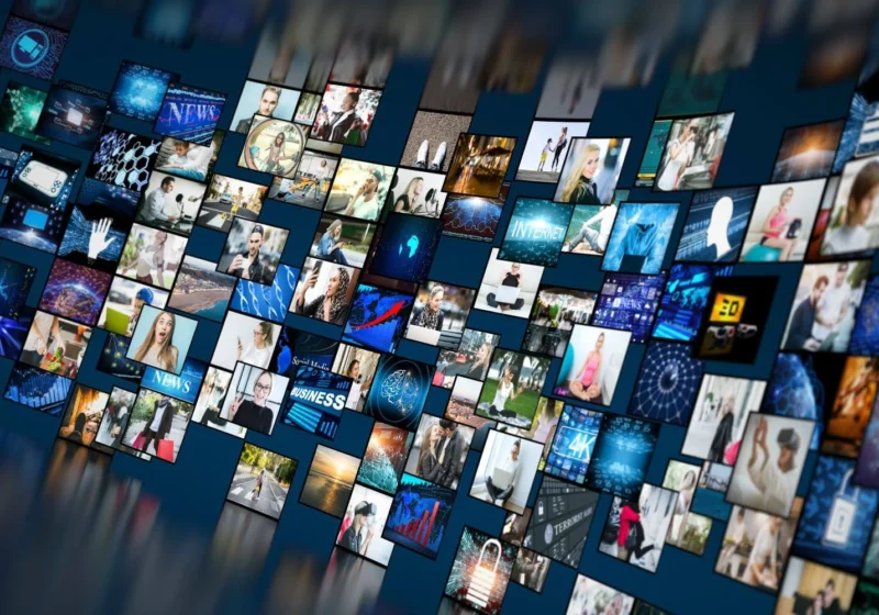 Collage of digital news screens showing global media channels, representing the modern information landscape and online news saturation.