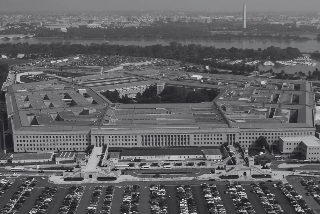 An aerial view of the Pentagon in Washington DC, representing the expanded national security powers outlined in NSPM-7.