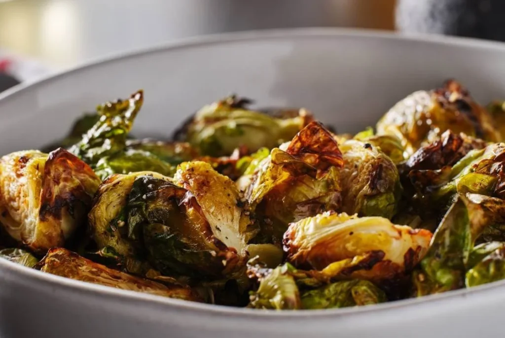 Roasted Brussels sprouts served as a traditional British Christmas side dish. 