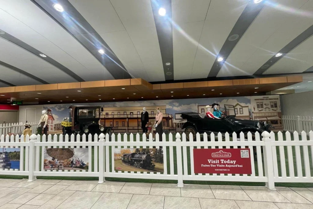Historical exhibits inside Heritage Park in Calgary showcasing early Western Canadian life.