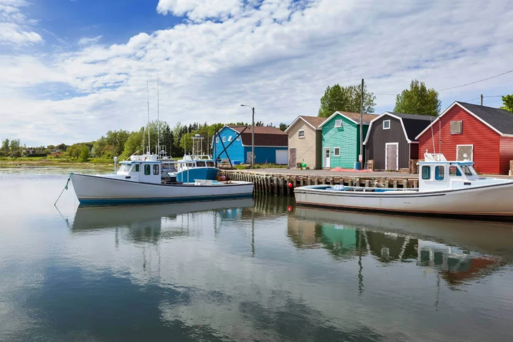 Colourful houses overlooking the harbour in Prince Edward Island.