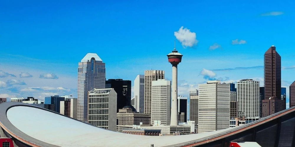 Calgary skyline with the Scotiabank Saddledome, one of the city’s most recognizable landmarks.